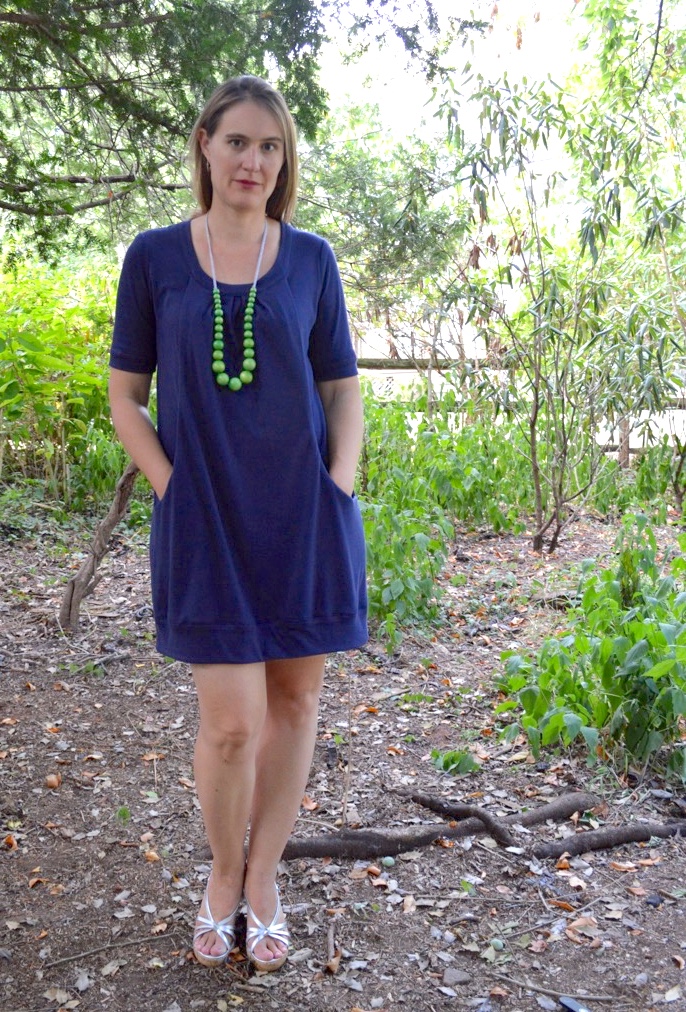 Pocket Full of Posies knit dress sewing pattern by Blank Slate Patterns sewn by A Happy Stitch 