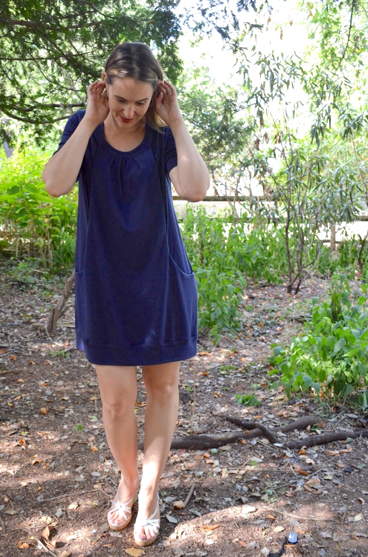 Pocket Full of Posies knit dress sewing pattern by Blank Slate Patterns sewn by A Happy Stitch 