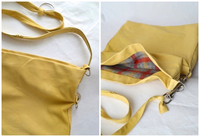 butter yellow leather bag from weekend sewing made by a happy stitch