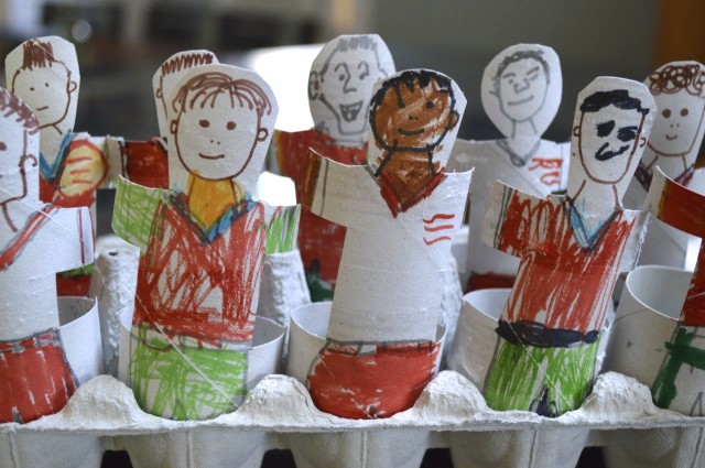 soccer players made out of TP rolls