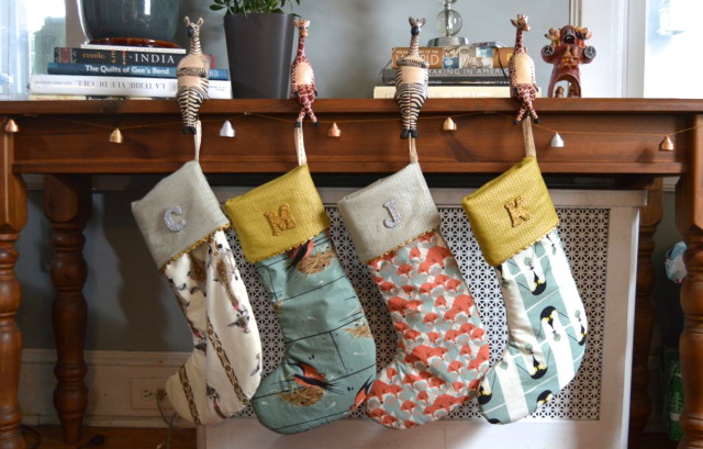 Silver & Gold Charley Harper Christmas Stockings by a happy stitch 