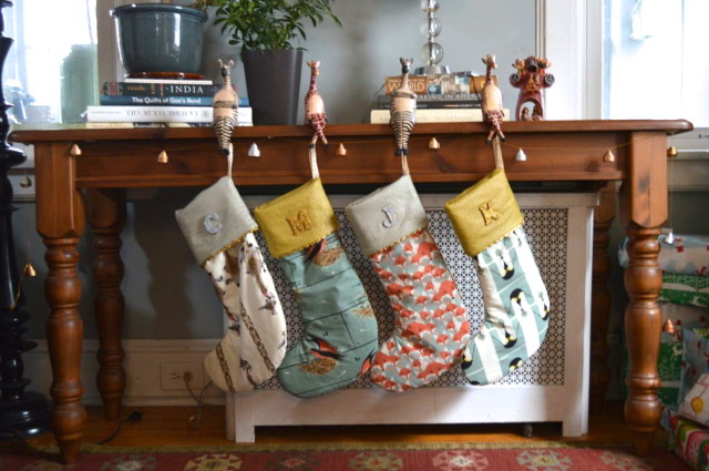 Silver & Gold Charley Harper Christmas Stockings by a happy stitch 