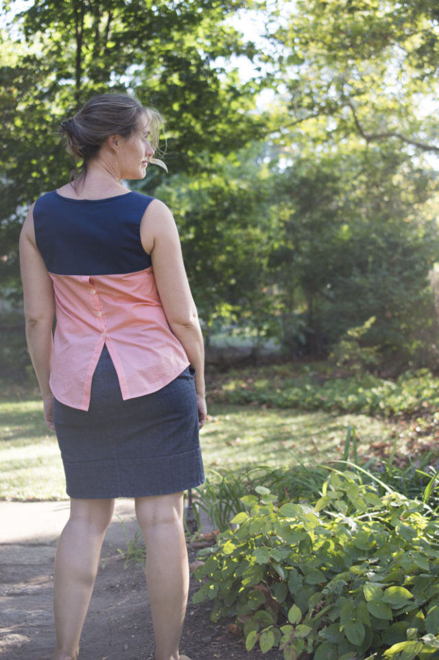 The Lovely Datura Blouse in Coral voile and Navy : An elegant sew! - a-happy-stitch_