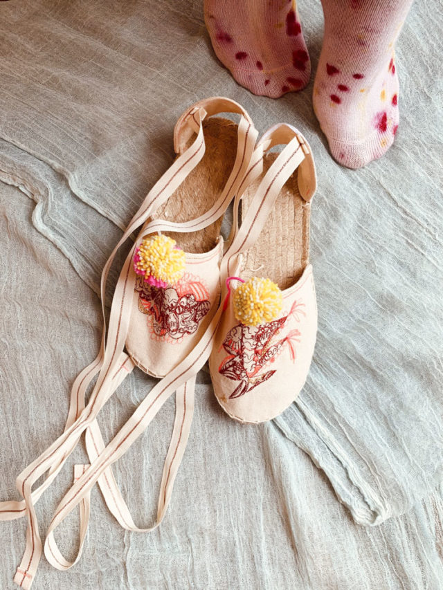 Celestial Embroidered Espadrilles from Emma Mierop of Skippy Cotton - A HAPPY STITCH _ The Espadrilles Kit