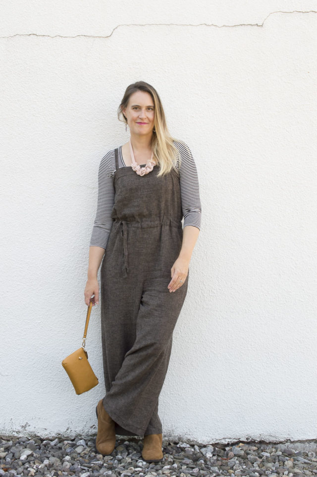 Frisco Jumpsuit in Chocolate Linen for IndieSew - sewn by Melissa Quaal of A HAPPY STITCH