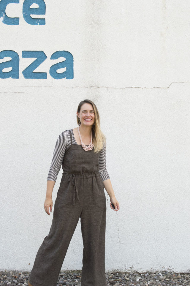 FRISCO JUMPSUIT in Chocolate Linen for IndieSew - sewn by Melissa Quaal of A HAPPY STITCH