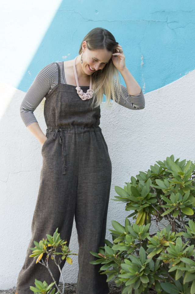 FRISCO JUMPSUIT in Chocolate Linen for IndieSew - sewn by Melissa Quaal of A HAPPY STITCH 