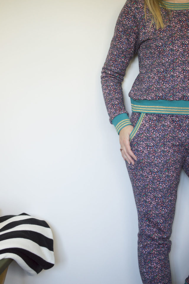 Liberty Sweatsuit with striped ribbing_Melissa Quaal of A HAPPY STITCH